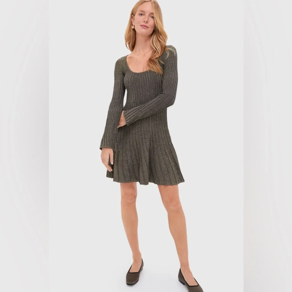 STAUD RAQUEL DRESS METALLIC GOLD LONG SLEEVE SIZE XS NWT 395$ - Picture 3 of 9
